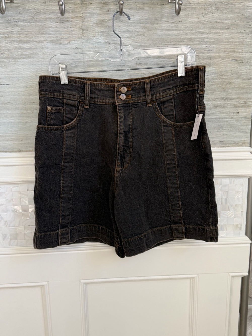 NWT new 28 Anthropologie pilcro seamed long denim jean shorts black gray gold - Picture 3 of 17